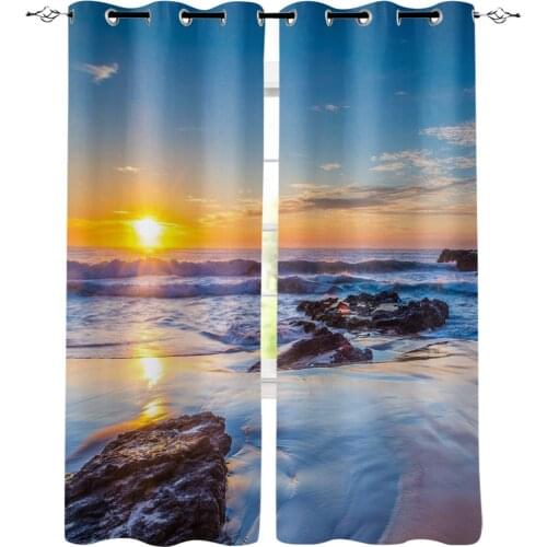 Beach Sunset Ocean Window Interior Curtain Valance Door Room Drape for Kitchen Living Room Bedroom Decoration Curtains