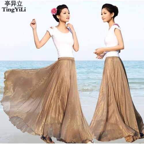 TingYiLi Summer Long Skirts Womens Red Blue Pink Yellow Green Boho Maxi Skirt Elegant Ladies Casual Beach Skirt
