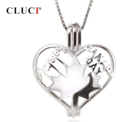 CLUCI 925 Sterling Silver Luxury Fashion Maple Leaf Jewelry Setting High Quality Women Canada Day Theme Pearls Charms SC298SB