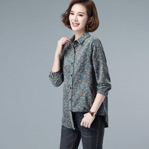 100% Cotton Floral Cotton Women Shirts Summer Turn-Down Collar Long-Sleeved Slim Casual All Match Female Outwear Tops
