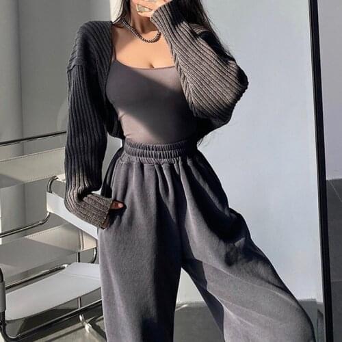 WOMENGAGA Korean Loose Bat Sleeve Short Open Stitch Sweater Women Solid Color Open Navel Knitting Shawl Cardigan 1D0M