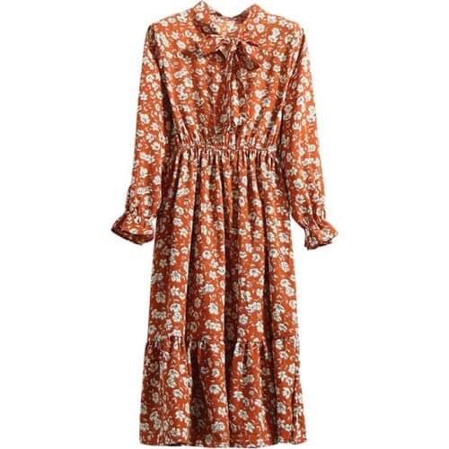 Summer Women Polka Dot Floral Sexy Dress Mid Waist O-Neck Long Sleeve Plus Size Loose Bohemian Beach Dress