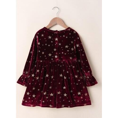 Winter 2020 Girls Dress Girls Cute Dress Long Sleeve O Neck Print Star Red Cute Dress Vestidos 18M-6T