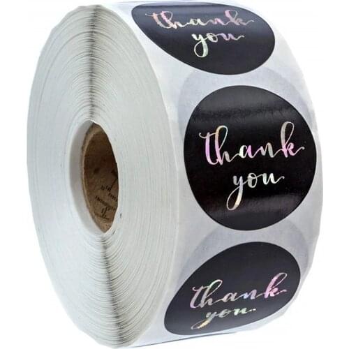 1inch Laser Thank You Stickers 50-500pcs Black And Pink Sealing Label Sticker For Gift Decoration Business Packaging Stationery