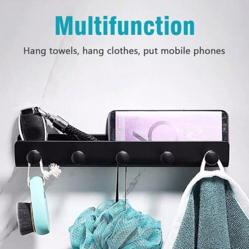 1Pc Wall-mounted Bathroom Storage Rack Home Toilet Bathware Sundries Hanging Holder with Hooks
