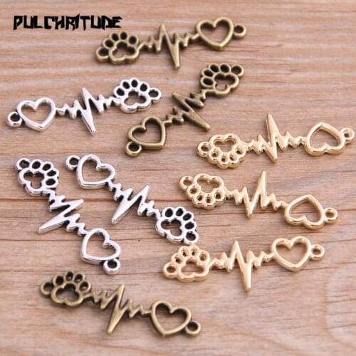 15pcs 33*12mm Three Color Love Charms Bear Paw Connector Jewelry Making DIY Handmade Craft DIY