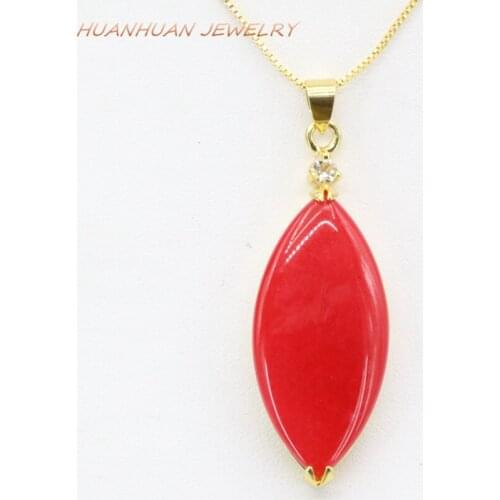 17x48mm Stone Chain Pendant For Women Natural Jades Marquise Shape Pendants Gold-Color Stainless Steel Necklace Jewelry B3346