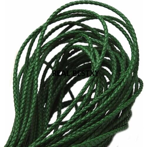 2m/lot approx 3mm green Braided Leather Cord String Lace Tong DIY Craft Jewelry Making Findings round leather strings diy bangle