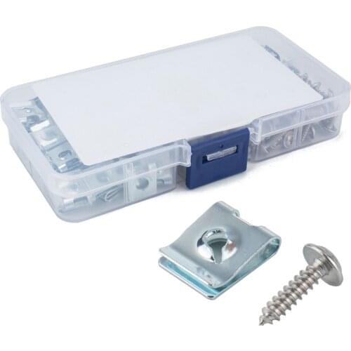 200pcs Motorcycle Fairing Bodywork Panel No.4 Manganese Steel U Clips Self Tapping Screw Spire U Clip U Nut Fasteners (Silver)