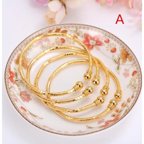 24k Gold Bangle for Women Gold Dubai Bride Wedding Ethiopian Bracelet Africa Bangle Arab Jewelry Gold Charm kids Bracelet