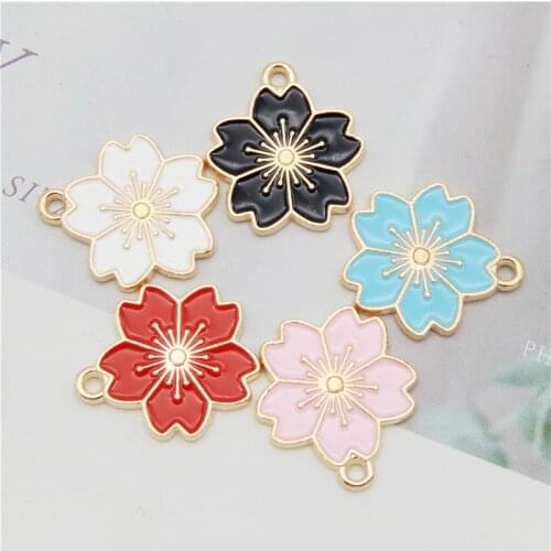 5PCS MIX Enamel Cherry blossoms Flower Charms Earring Pendants Necklace Jewelry Findings Handmade Craft DIY Bangle Bracelet Dec