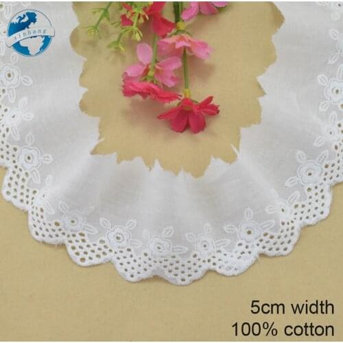 5cm width white 100% cotton embroidery lace french lace ribbon fabric guipure diy trims warp knitting sewing Accessories#3165