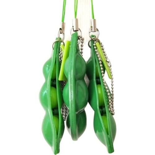 1 Piece Infinite Squeeze Edamame Bean Pea Expression Chain Key Pendant Ornament Stress Relieve Decompression Toys antistress