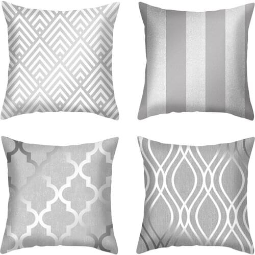 Geometric Pillowcase Grey and White Polyester Throw Pillow Case