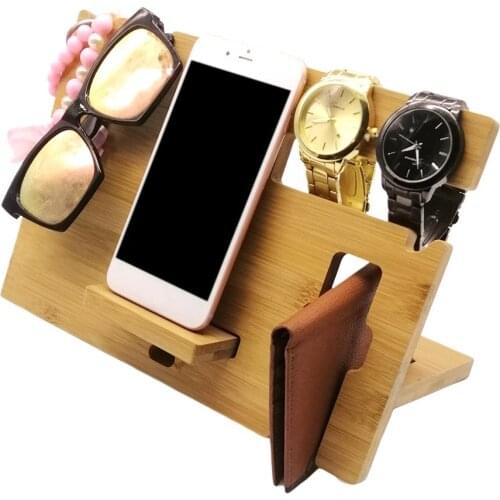 Wooden Mobile Phone Holder Watch Glasses Key Accessories Organizer Desktop Wallet Storage Rack for Phone Stand