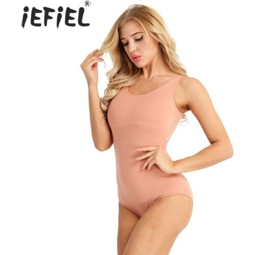 IEFiEL Womens Adult Stretchy Cotton Built In Shelf Bra High Cut Ballet Dancewear Gymnastics Leotard Ballet Bodysuit