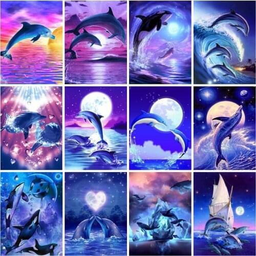 EverShine Diamond Painting Dolphin New Arrivals Diamond Embnbroidery Aninals Crossing Picture Rhinestone Handmade Art Home Decor
