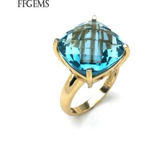 FFGems Blue Topaz Rings Sterling Real 925 Silver Crystal Gemstone Fine Jewelry Women Engagement Wedding Gift