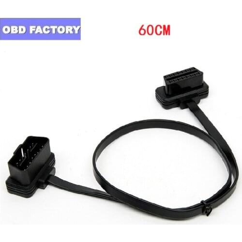 Hot 60CM Flat Thin As Noodle Cable OBD OBD2 OBDII 16Pin Male to Female Diagnostic Tool ELM 327 Extension Connector Cables