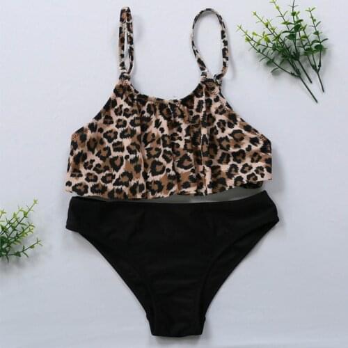 Bikinis Set Girls' Summer Cute Crisscross Back Leopard Floral Print Two-Piece Swimsuit Holiday Swimwear Beachwear Baby Girls