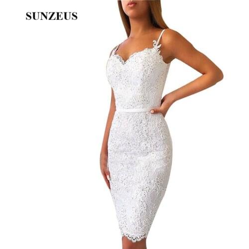 Short Lace Dress Bridesmaid Sheath Spaghetti Straps Sweetheart Knee Length Wedding Party Gowns With Appliques Beads Prom Dress