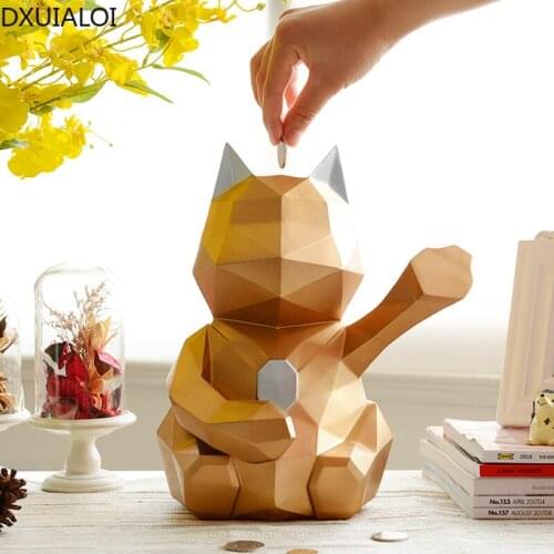 DXUIALOI Creative Lucky Cat Piggy Bank Resin Crafts Cute Children Piggy Bank Men and Women Student Gift Home Decoration