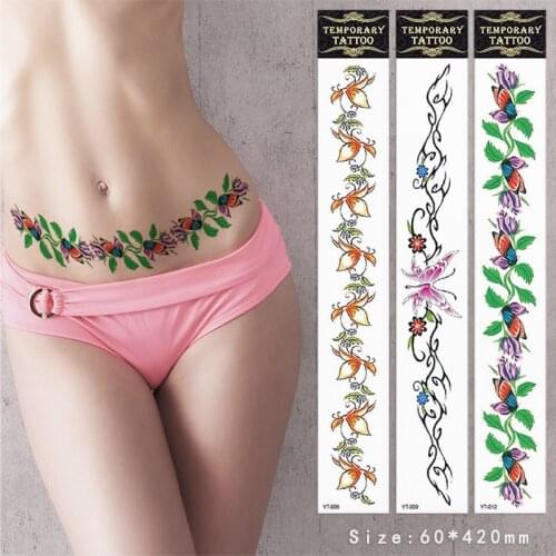 Hot Sale Butterfly Flower Girls Temporary Waterproof Tattoo Sticker For Women Design Waist Body Fake Tattoo Sticker Leg Belly