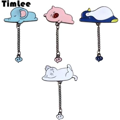 Timlee X363 Lovely Animals Penguin Pig Elephant Cat Metal Brooch Wholesale