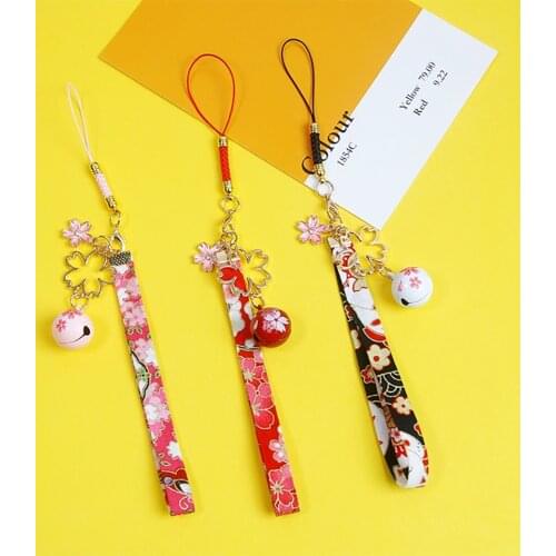 Cute Japansese Style phone Strap Lanyards for iPhone Samsung Cherry Bell Decoration Mobile Phone Strap Rope Phone Charm Gifts