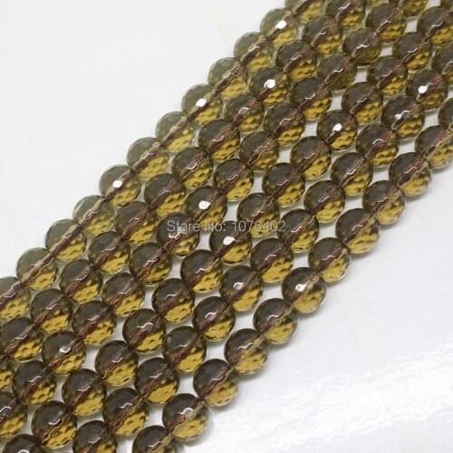 Mini. order is $7! Wholesale is 52 pcs.8mm Faceted Smoky Brown Quartz Round DIY Loose Beads 15"