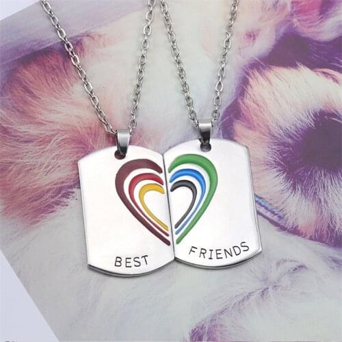 ZRM Fashion Best Friends Pendant Necklace Rainbow Necklace For Women Chain BFF Friendship Jewelry