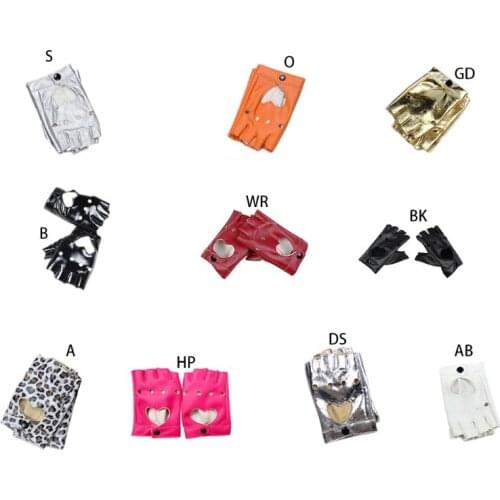 Fashion Women Half Finger Gloves Girls Cool Heart Hollow Faux Leather Nightclub Show Dance Fitness Fingerless Glove Y5JD