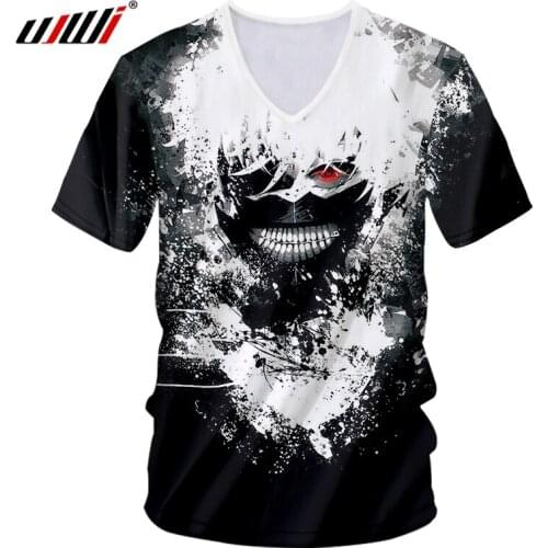 UJWI Man Ken Kanek 3D Printed Tee Tshirt Kawaii Japan Classic Anime Mens Spandex Casual T-Shirt Cartoon Tokyo Ghoul V Neck