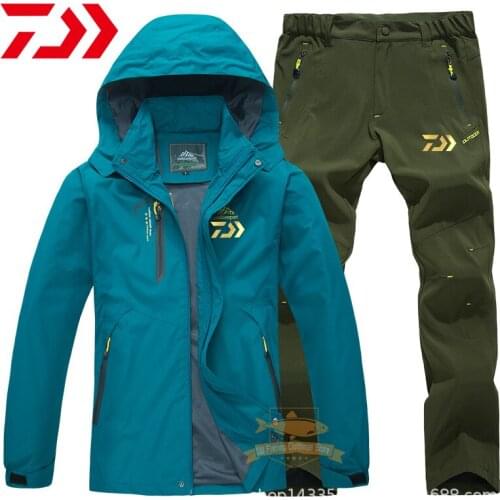 2021 Daiwa Men Fishing Jacket Autumn Winter Windproof Waterproof Warm Hooded Jacket Outdoor Sport Camping Hiking Fishing Suits