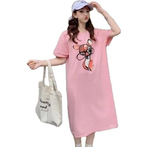 New Dresses Women Summer 2021 Fashion Korean Plus Size Dresses Loose Casual Women Mid-Length T-Shirt Dress Trend