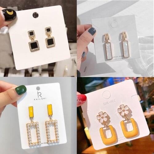 Simulated Pearl Drop Earrings for Women Korean Style oorbellen Hollow Square Evening Earrings 2021 trend pendientes