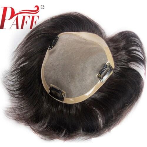 PAFF Brazilian Human Hair Toupee For Men Lace With NPU Human Hair Toupee Replacement System Natural Straight with Clips