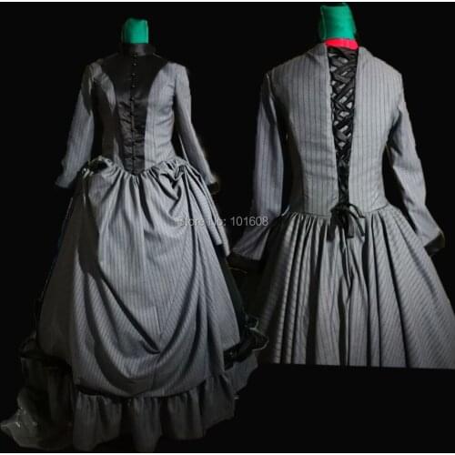 REAL SHOT!Tailored Black Stripes French Duchess Princess Court vintage costumes Southern Bell Victorian Civil War dresses sw-050