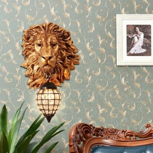 Luxury Crystal Led Wall Lamp Modern Living Room Decor Retro Resin Lion Wall Sconce Bedroom Corridor Animal Decoration Lighting