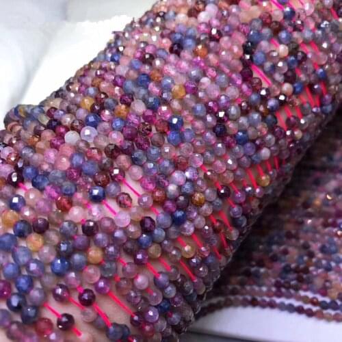 Loose beads colored gemstone Ruby /sapphire roundfaceted 3-3.5mm 14" for DIY jewelry making FPPJ wholesale beads nature