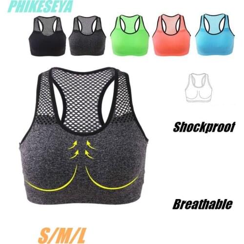 Mesh Sports Bra Women Hollow Out Breathable Fitness Yoga Tops Gym Padded Running Vest Shockproof Push Up Crop Tracksuit