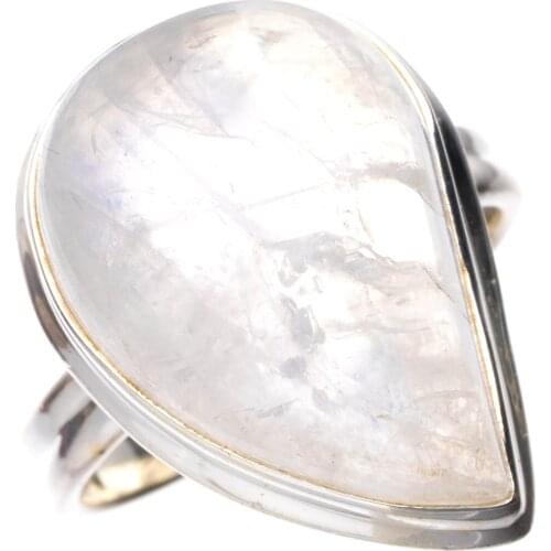 StarGems Natural Rainbow Moonstone Handmade 925 Sterling Silver Ring 7.75 E3204