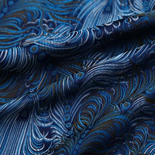 High quality yarn dyed jacquard brocade peacock blue fabric used for women dress clothing skirt table cloth by 100x75cm