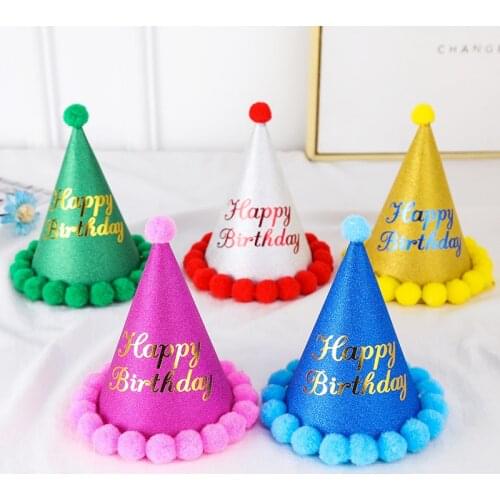 Birthday party decoration hair ball party hat children adult birthday dress up supplies plush ball party birthday hat wholesale