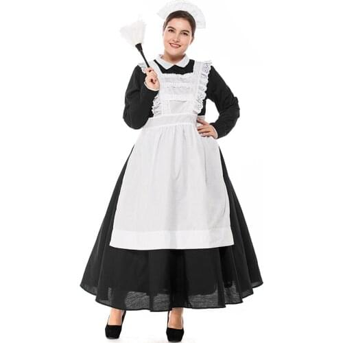 Umorden Halloween Adult Women Victorian Traditional Maid Uniform Costume Cosplay Plus Size Purim Carnival Party Fancy Dress
