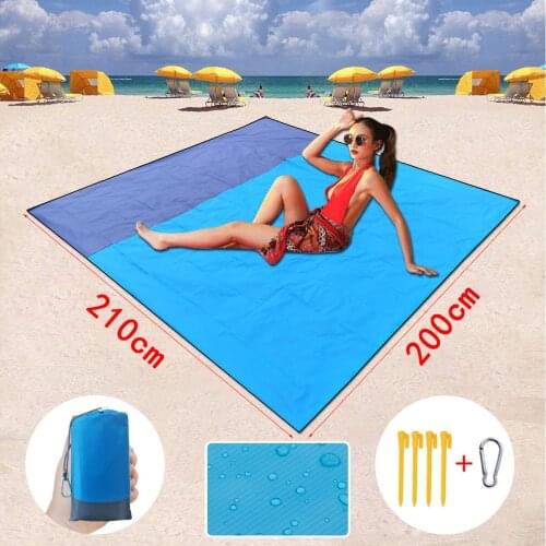 OLIVE 2x2.1m Waterproof Pocket Beach Blanket Beach Mat Picnic Blanket Lightweight Mat Multicolor stitching blanket For beach