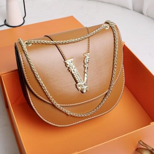 High Quality Splite Leather Saddle Bag for Women 2021 New Fashion Single Shoulder Chain Bags Luxury Designer V Purses Channel Gg