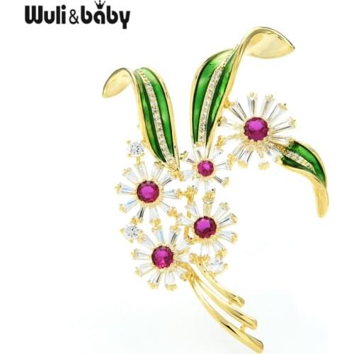 Wuli&baby Luxury Cubic Zirconia Flower Brooches For Women 2-color Enamel Flower Party Office Brooch Pins Gifts
