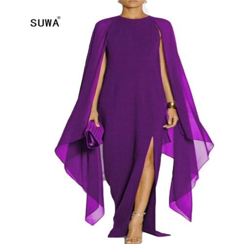 Women wedding party long dresses PLUS SIZE 2020 newest elegant summer clothing side slit fashion slim fit ladies chiffon dress