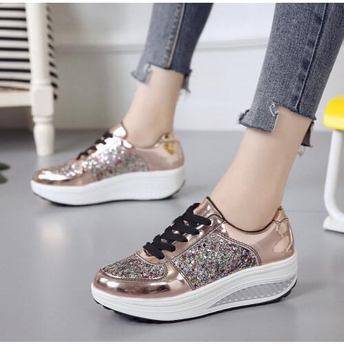 Sequin High Platform Wedges Plus Size Shoe for Woman Casual Sneakers Womens Trainers Lady Fashion 2020 Platform Heel Sneaker